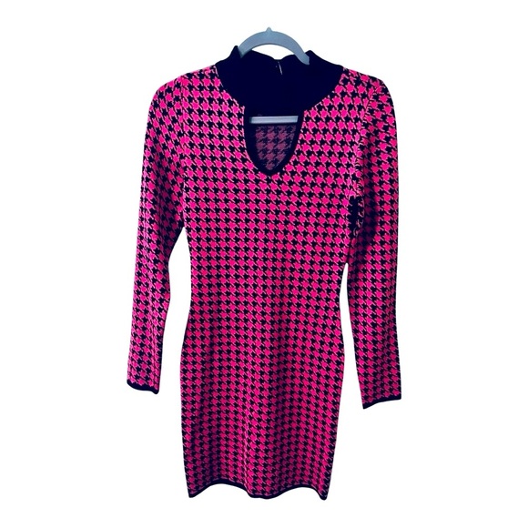 Jolie & Joy Pink & Black Houndstooth Sweater Dress | Size L | NWT - Picture 3 of 6